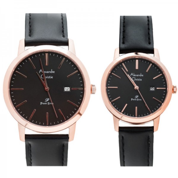 Alexandre Christie AC 1007 Rosegold Black Leather Couple